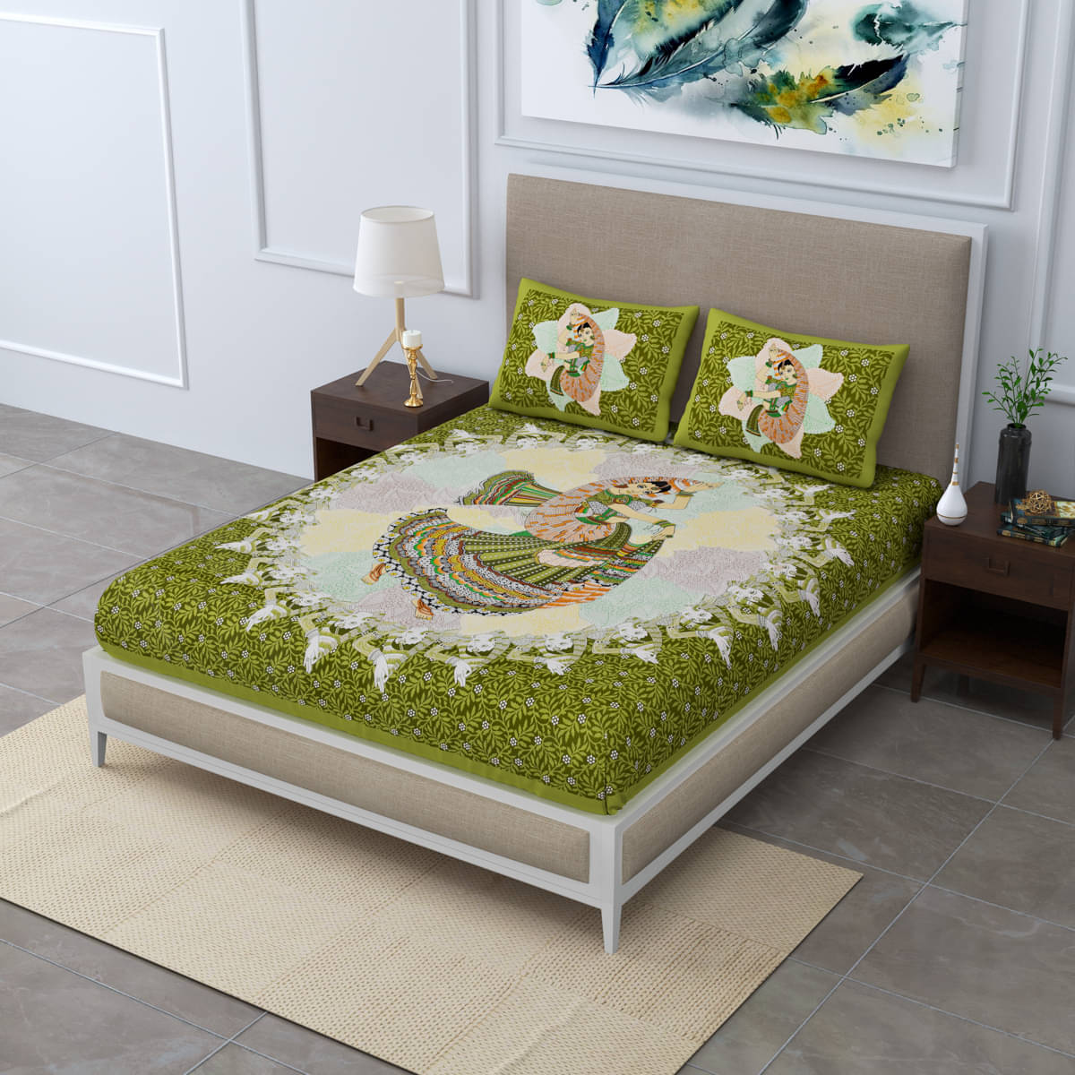     			Poorak Cotton 1 Double Bedsheet with 2 Pillow Covers ( Green )