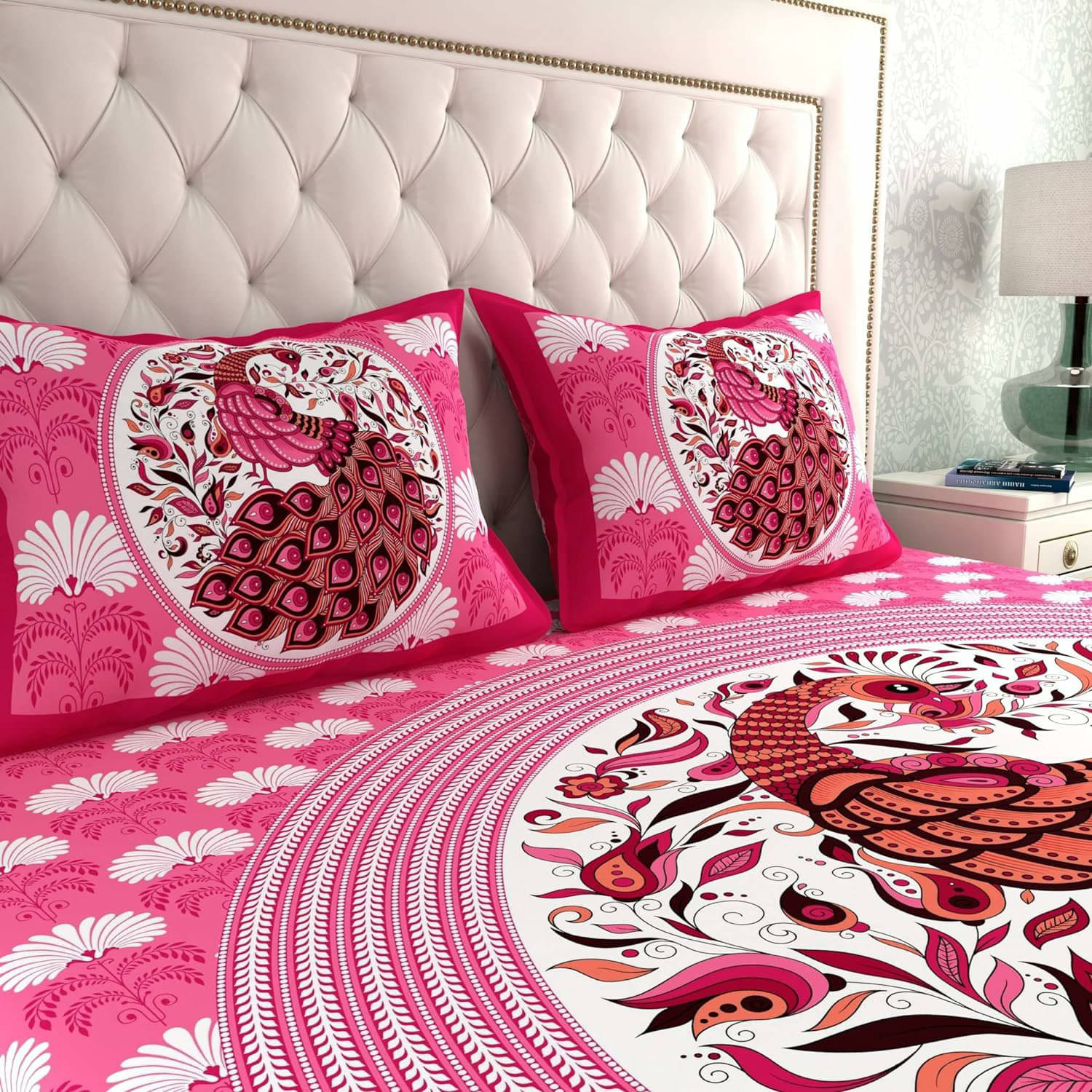     			Poorak Cotton 1 Double Bedsheet with 2 Pillow Covers ( Pink )