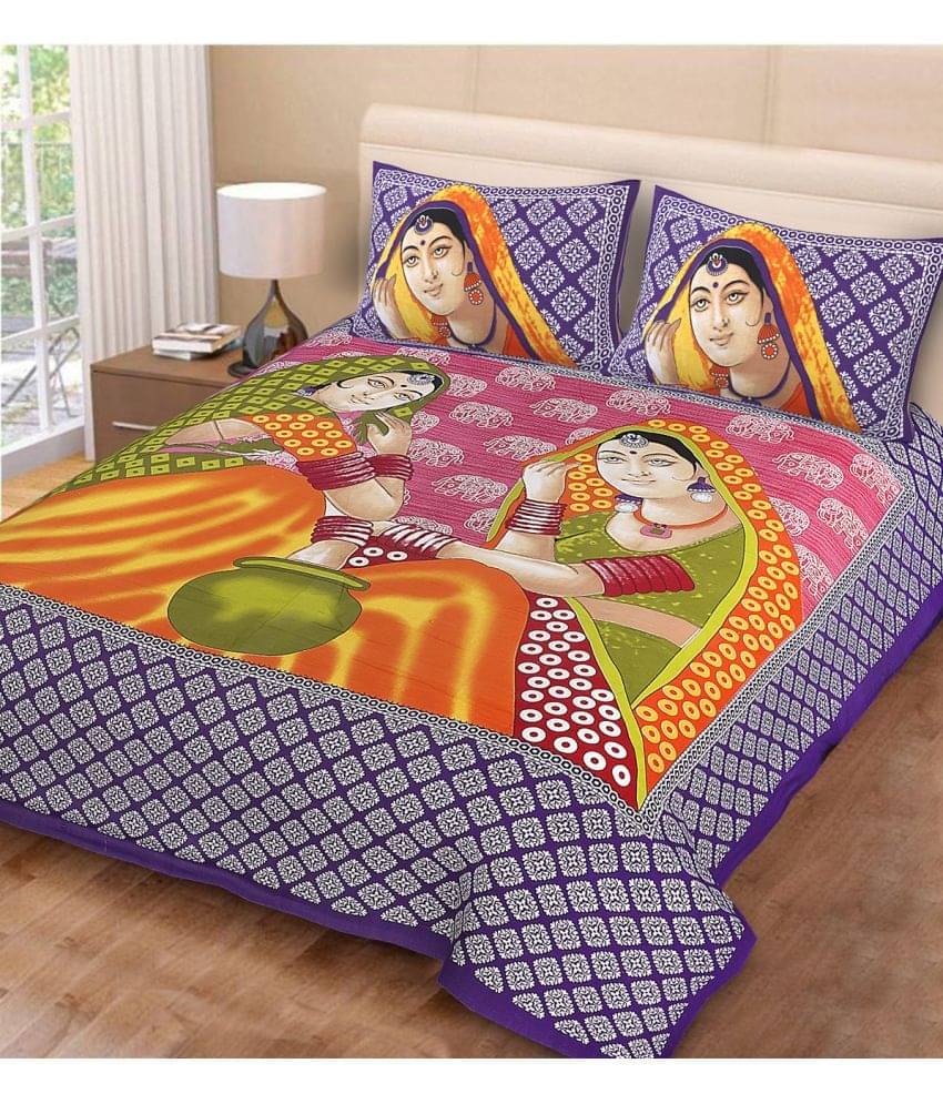     			Poorak Cotton 1 Double Bedsheet with 2 Pillow Covers ( Purple )