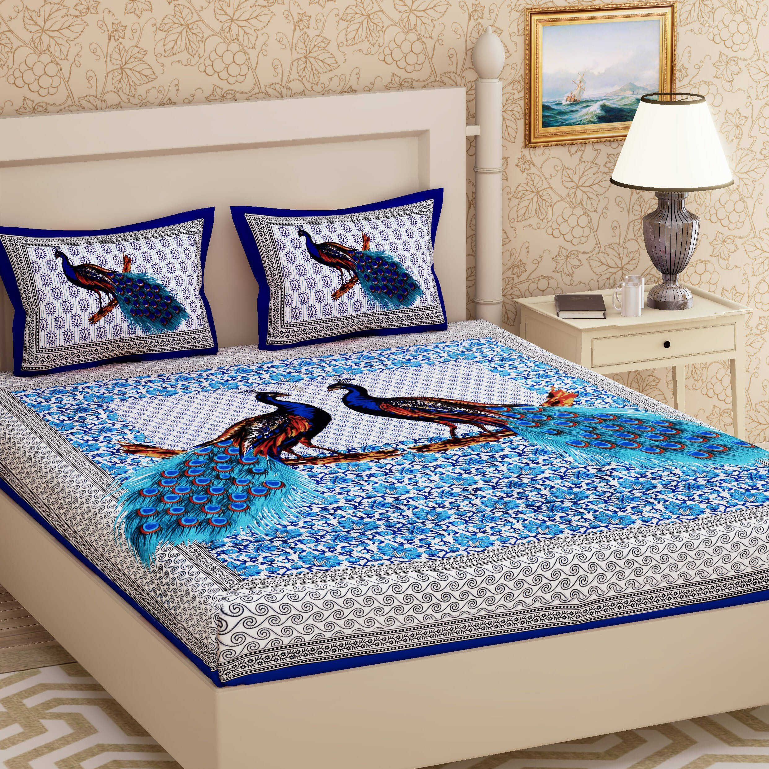 Poorak Cotton 1 Double Bedsheet with 2 Pillow Covers ( Blue ) Poorak Cotton 1 Double Bedsheet with 2 Pillow Covers ( Blue )