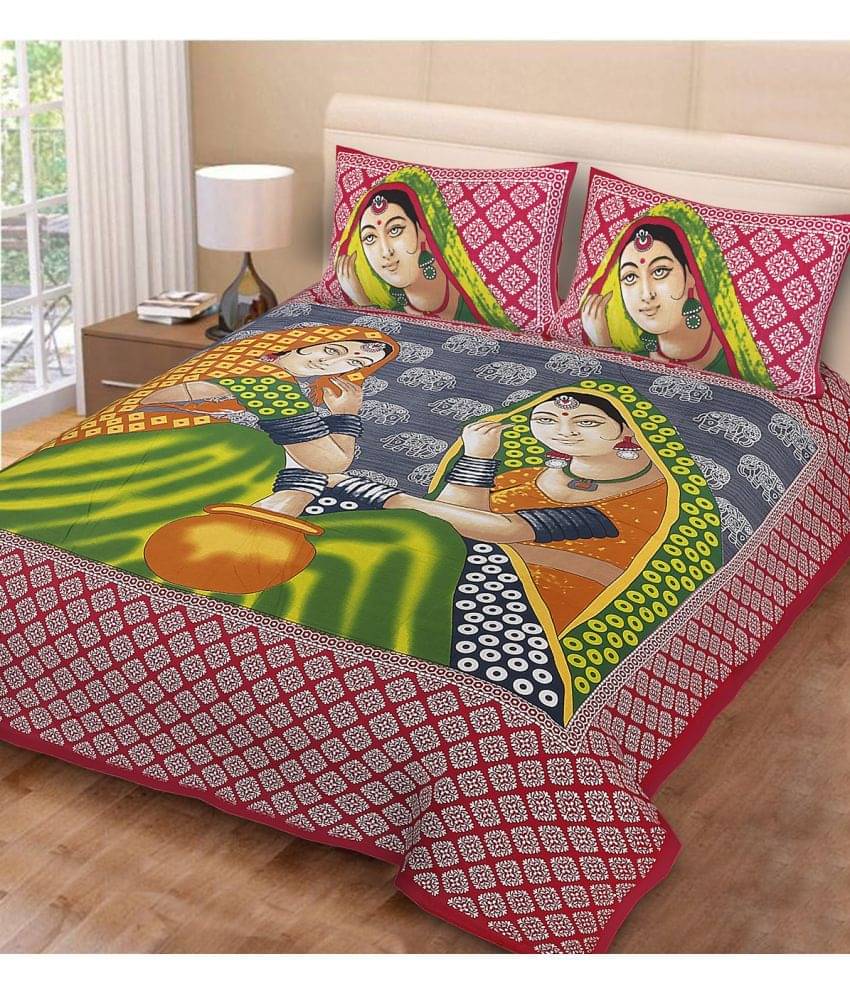    			Poorak Cotton 1 Double Bedsheet with 2 Pillow Covers ( Red )