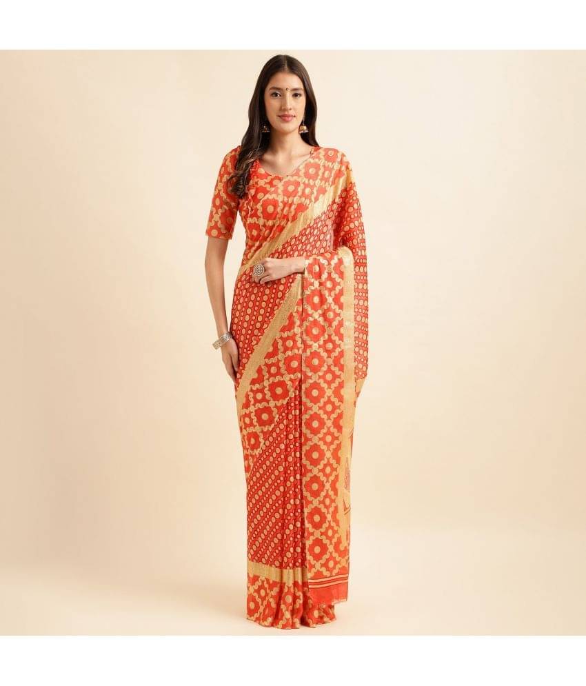 Rekha Maniyar Chiffon Printed Saree With Unstitched Blouse Piece ( Red ) Rekha Maniyar Chiffon Printed Saree With Unstitched Blouse Piece ( Red )
