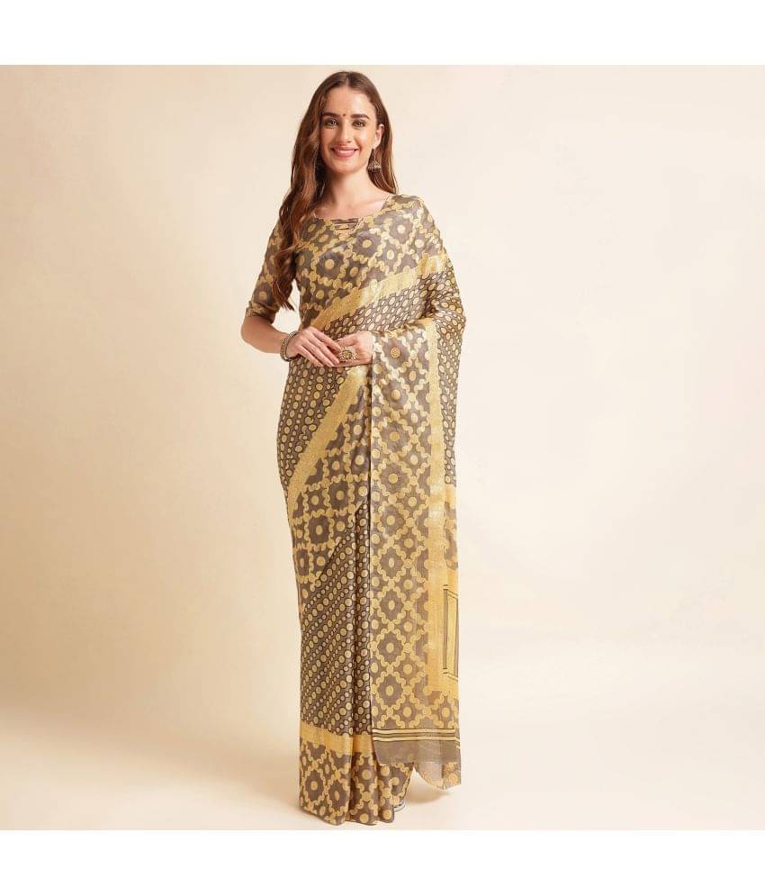 Rekha Maniyar Chiffon Printed Saree With Unstitched Blouse Piece ( Grey ) Rekha Maniyar Chiffon Printed Saree With Unstitched Blouse Piece ( Grey )
