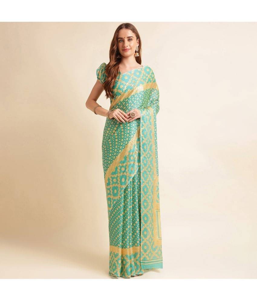 Rekha Maniyar Chiffon Printed Saree With Unstitched Blouse Piece ( Teal ) Rekha Maniyar Chiffon Printed Saree With Unstitched Blouse Piece ( Teal )