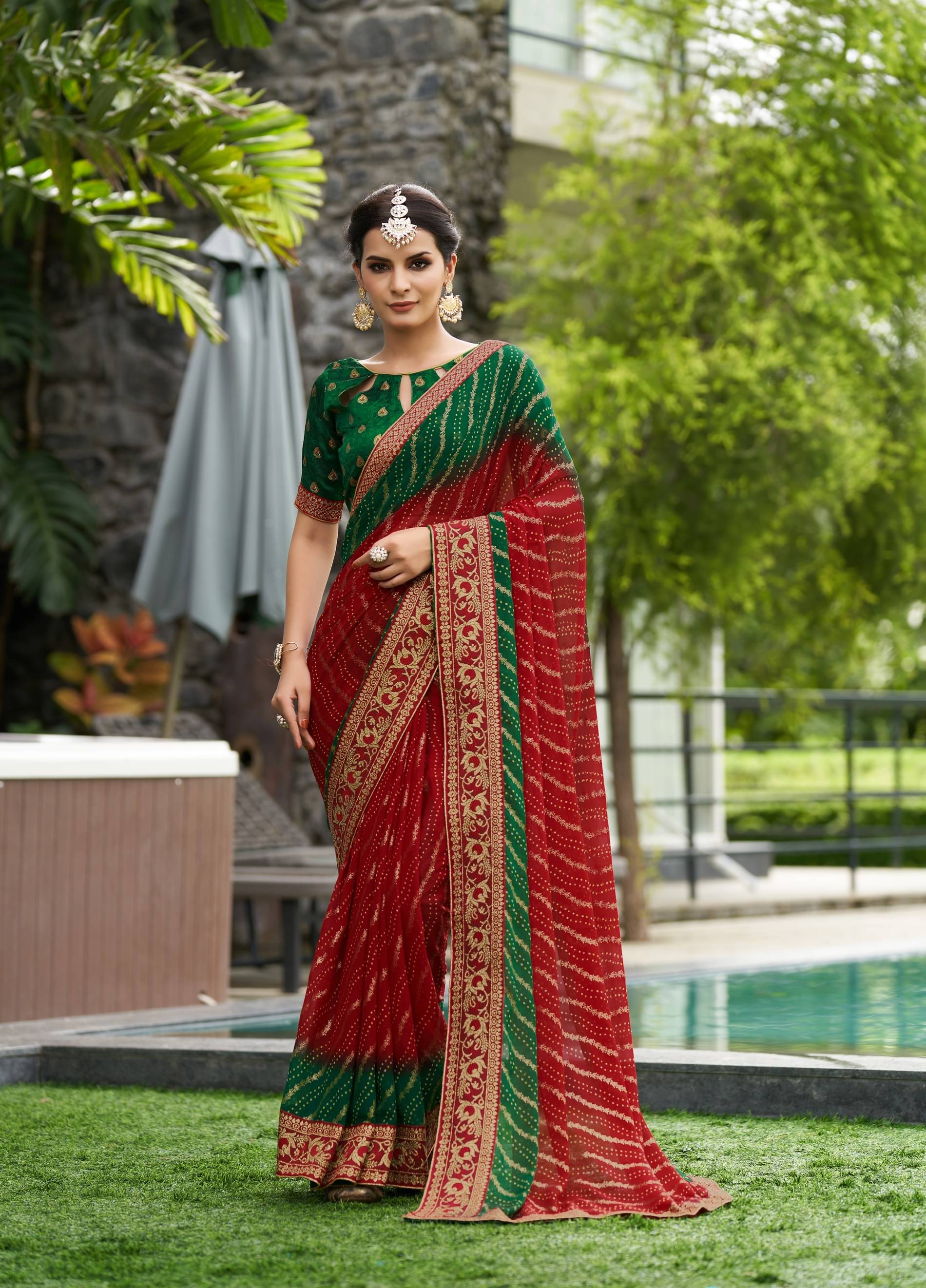     			Rekha Maniyar Georgette Printed Saree With Unstitched Blouse Piece ( Green )