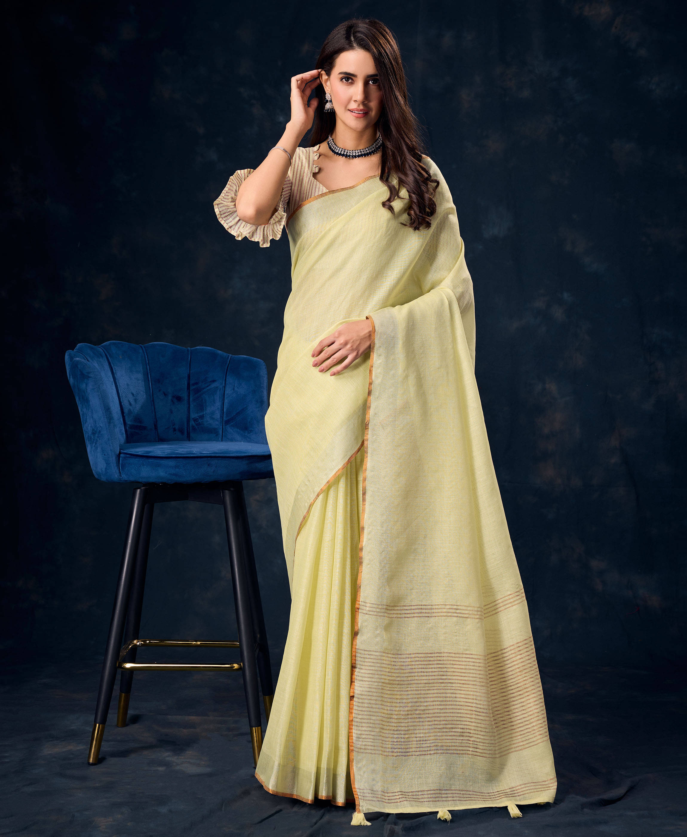 Rekha Maniyar Linen Solid Saree With Unstitched Blouse Piece ( Yellow ) Rekha Maniyar Linen Solid Saree With Unstitched Blouse Piece ( Yellow )