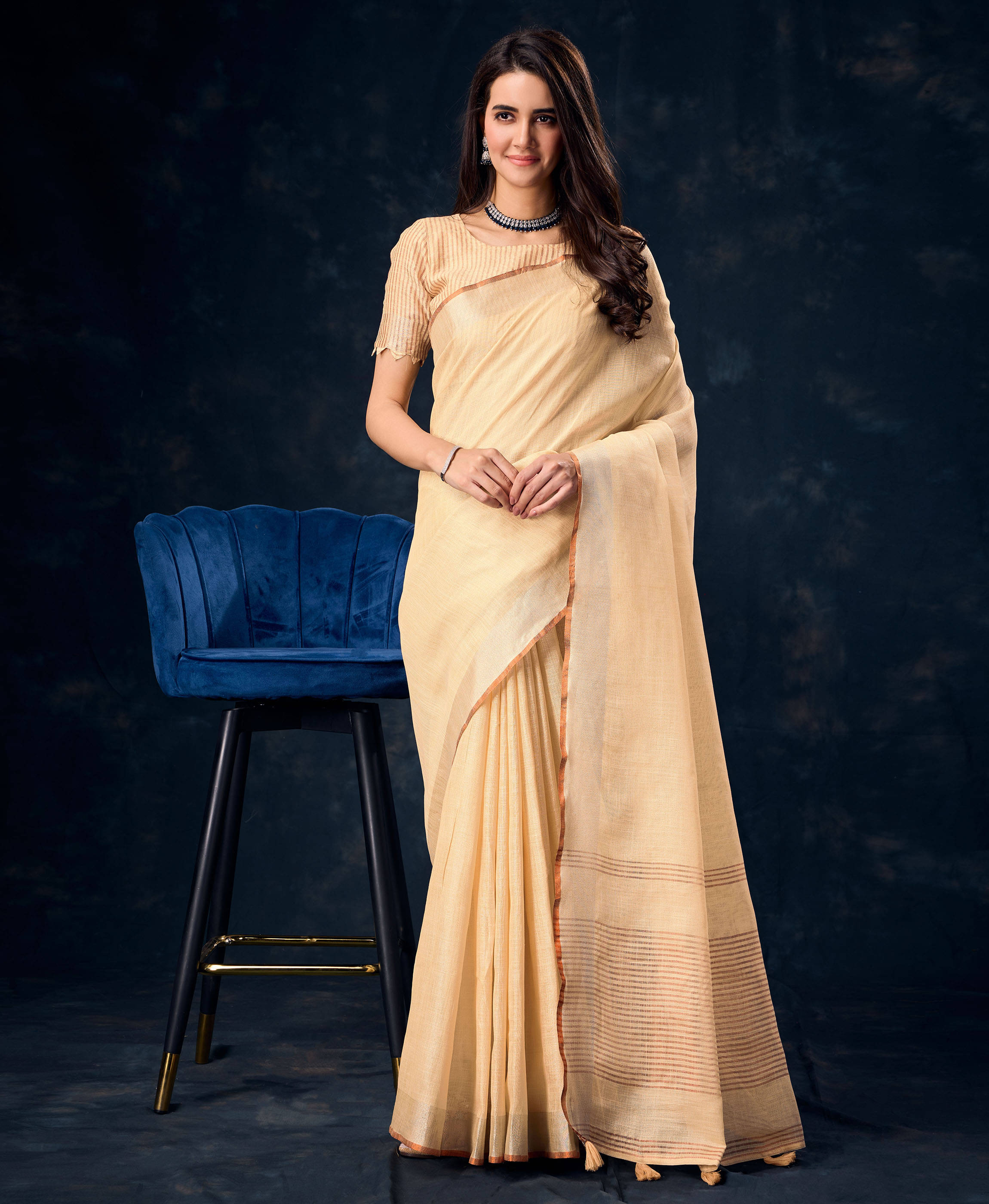 Rekha Maniyar Linen Solid Saree With Unstitched Blouse Piece ( Beige )     			Rekha Maniyar Linen Solid Saree With Unstitched Blouse Piece ( Beige )
