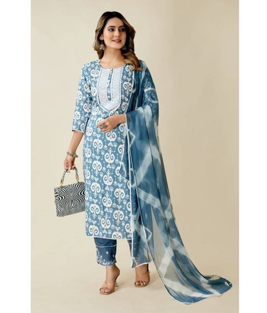     			SARRAS Cotton Printed Kurti With Pants Women's Stitched Salwar Suit - Light Grey ( Pack of 1 )