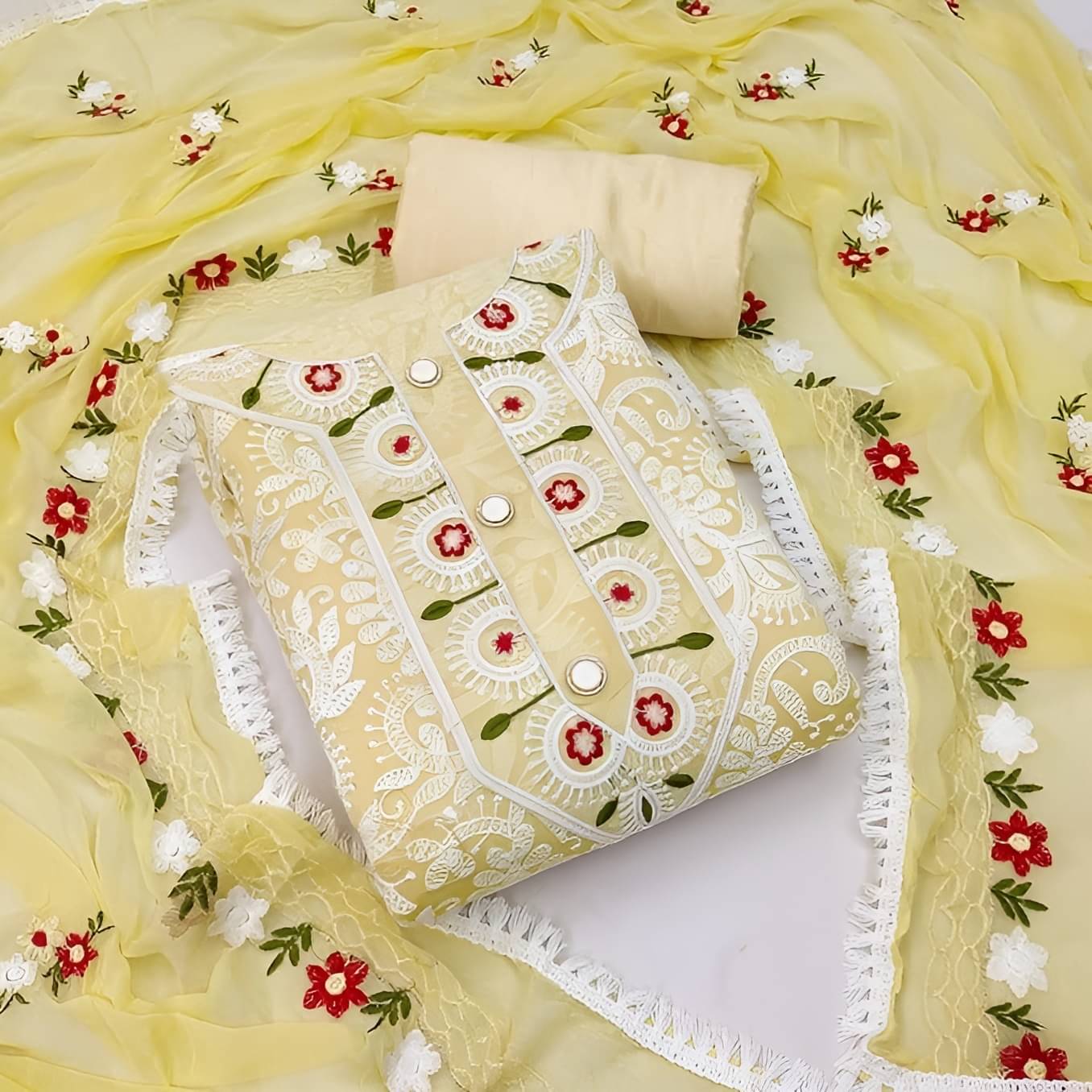 Sidhidata Unstitched Chanderi Embroidered Dress Material - Yellow ( Pack of 1 ) Sidhidata Unstitched Chanderi Embroidered Dress Material - Yellow ( Pack of 1 )