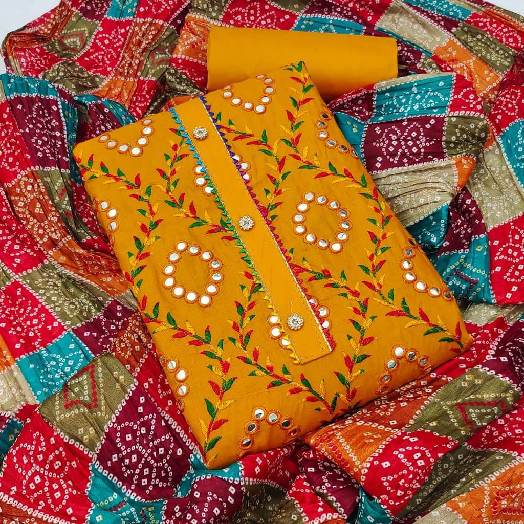     			Sidhidata Unstitched Cotton Blend Embroidered Dress Material - Gold ( Pack of 1 )