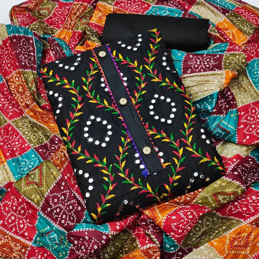     			Sidhidata Unstitched Cotton Blend Embroidered Dress Material - Black ( Pack of 1 )