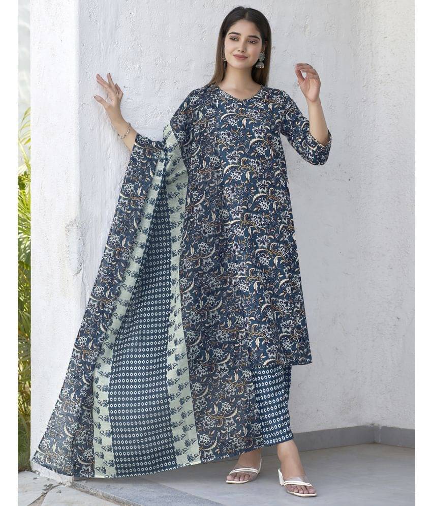 Skylee Rayon Printed Kurti With Pants Women's Stitched Salwar Suit - Blue ( Pack of 1 ) Skylee Rayon Printed Kurti With Pants Women's Stitched Salwar Suit - Blue ( Pack of 1 )