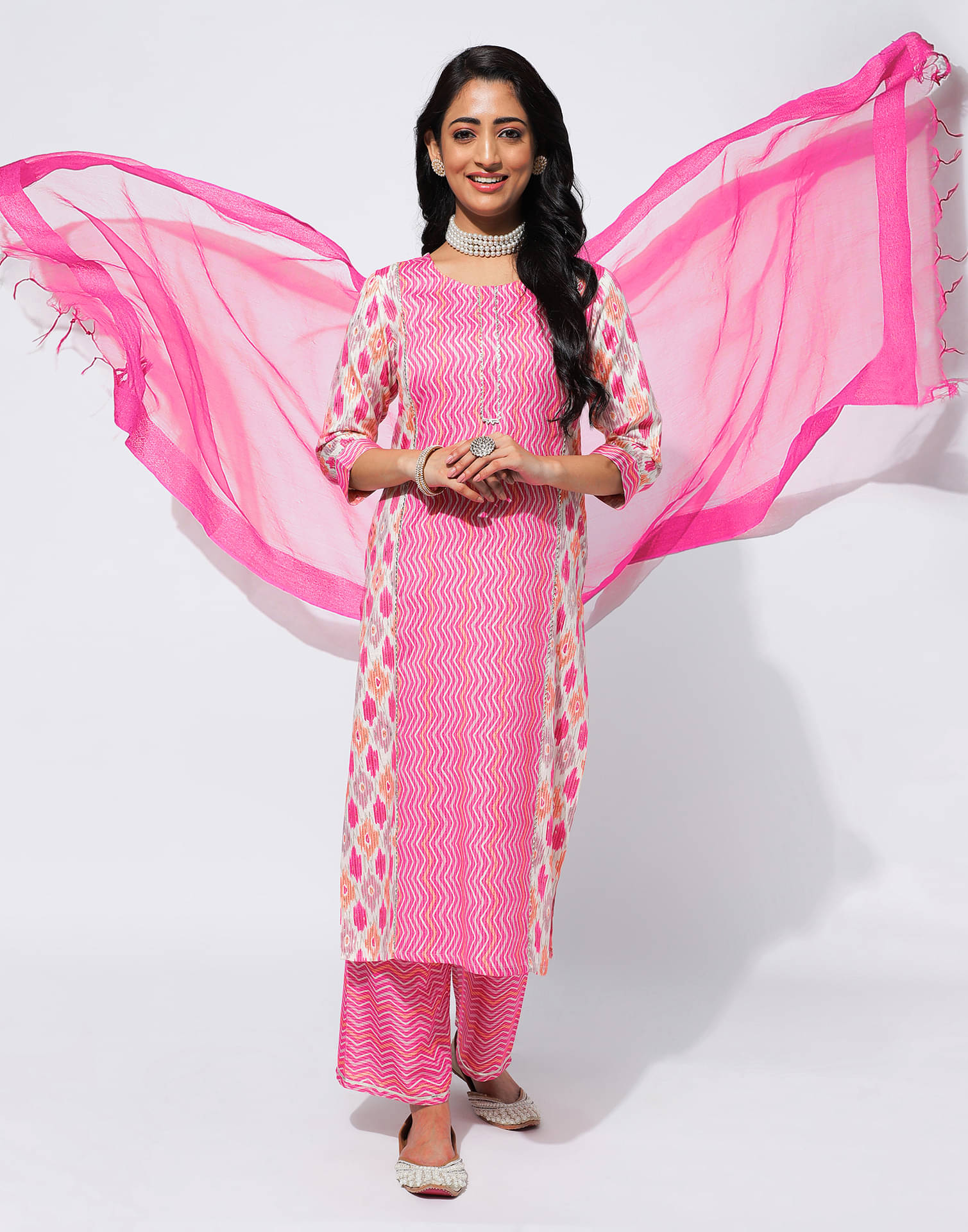     			Skylee Rayon Printed Kurti With Palazzo Women's Stitched Salwar Suit - Pink ( Pack of 1 )