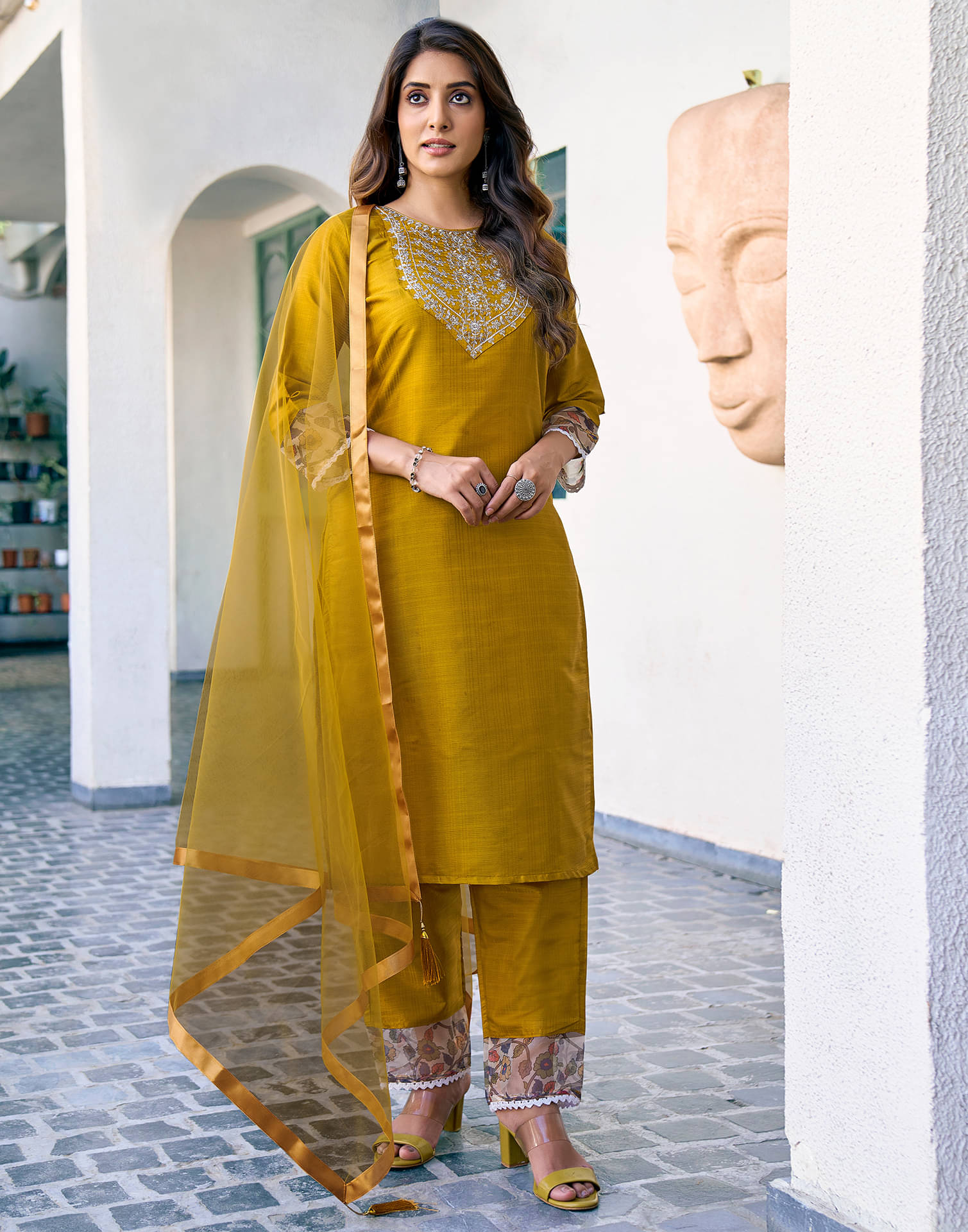 Skylee Silk Embroidered Kurti With Pants Women's Stitched Salwar Suit - Mustard ( Pack of 1 ) Skylee Silk Embroidered Kurti With Pants Women's Stitched Salwar Suit - Mustard ( Pack of 1 )