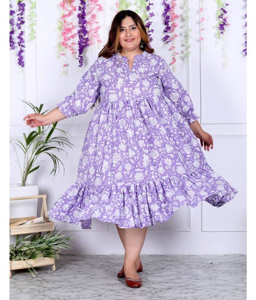 Swasti Cotton Blend Printed Anarkali Women's Kurti - Purple ( Pack of 1 ) Swasti Cotton Blend Printed Anarkali Women's Kurti - Purple ( Pack of 1 )