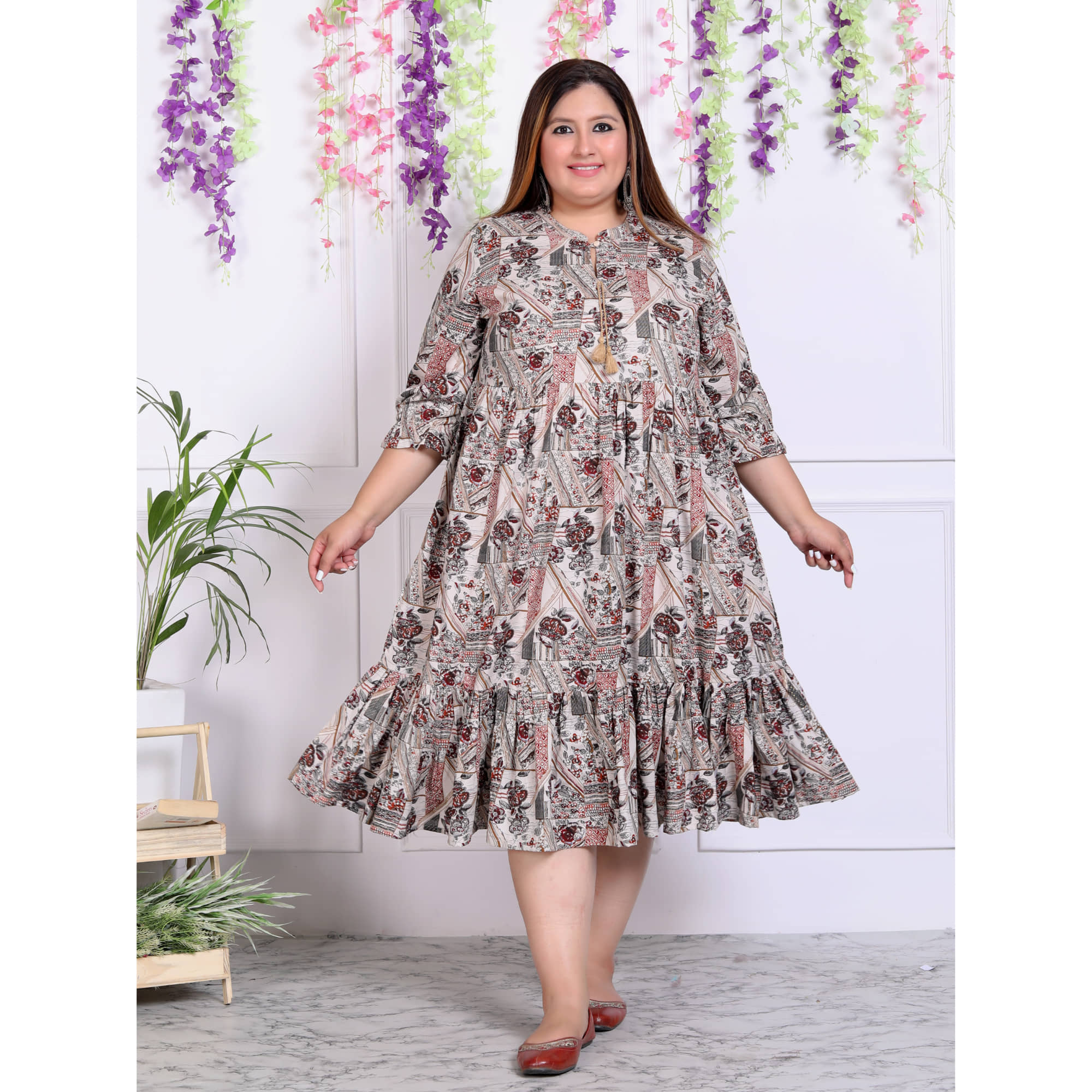 Swasti Cotton Blend Printed Anarkali Women's Kurti - Beige ( Pack of 1 ) - Kurtis, Tunics | Buy online on ZillyBuy