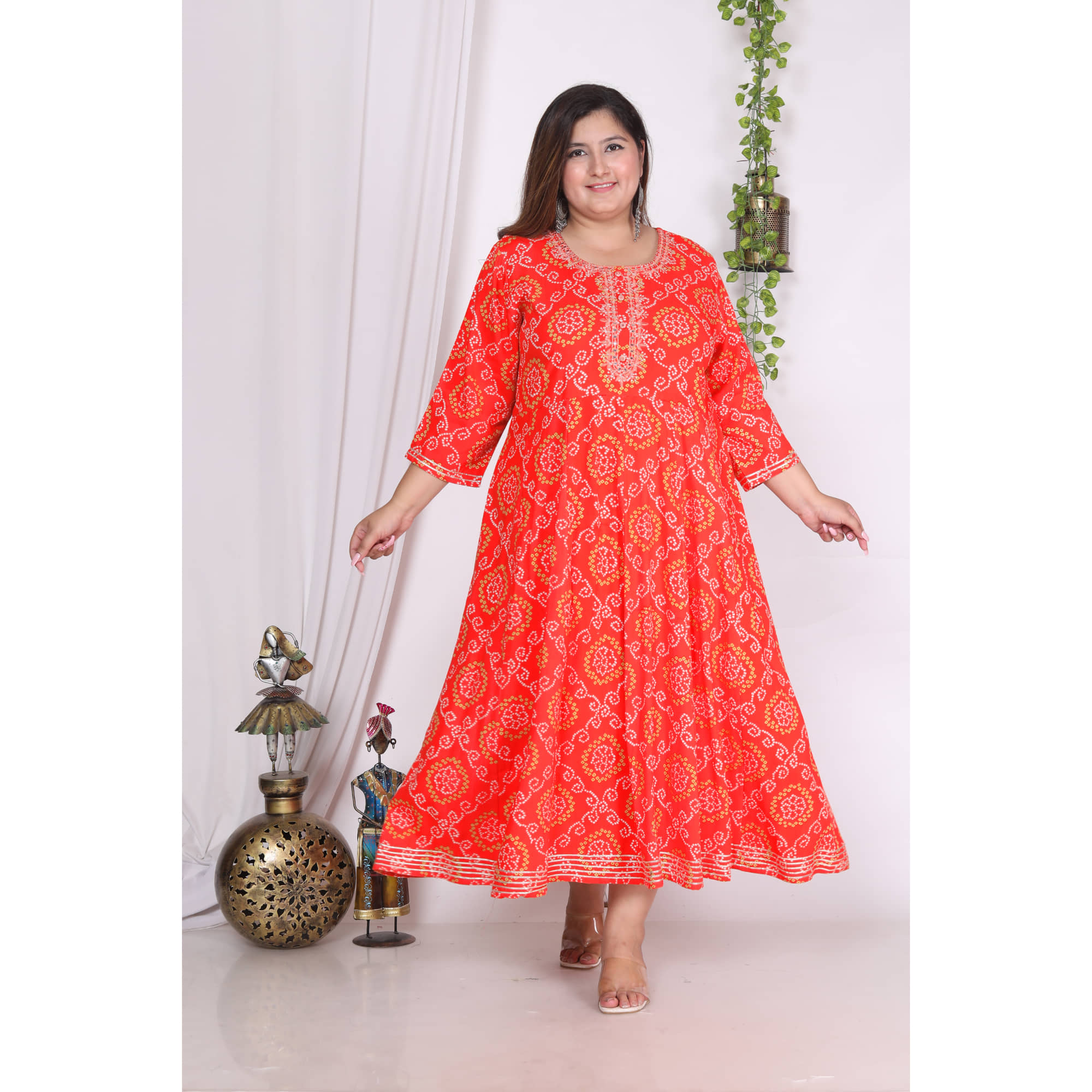 Swasti Cotton Blend Printed Flared Women's Kurti - Orange ( Pack of 1 ) - Kurtis, Tunics | Buy online on ZillyBuy