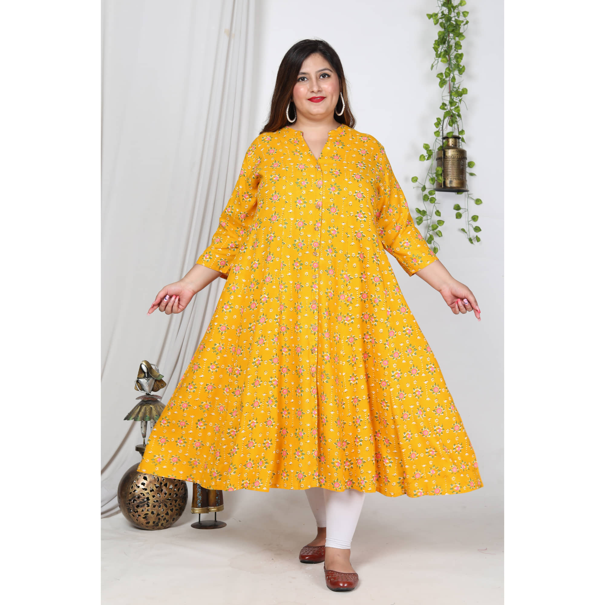 Swasti Cotton Blend Printed Front Slit Women's Kurti - Yellow ( Pack of 1 ) - Kurtis, Tunics | Buy online on ZillyBuy