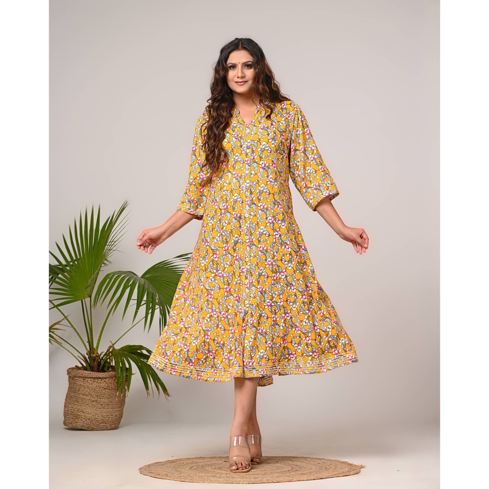 Swasti Cotton Blend Printed Front Slit Women's Kurti - Yellow ( Pack of 1 ) - Kurtis, Tunics | Buy online on ZillyBuy