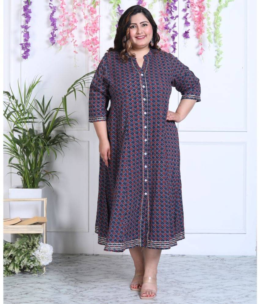 Swasti Cotton Blend Printed Front Slit Women's Kurti - Blue ( Pack of 1 ) Swasti Cotton Blend Printed Front Slit Women's Kurti - Blue ( Pack of 1 )