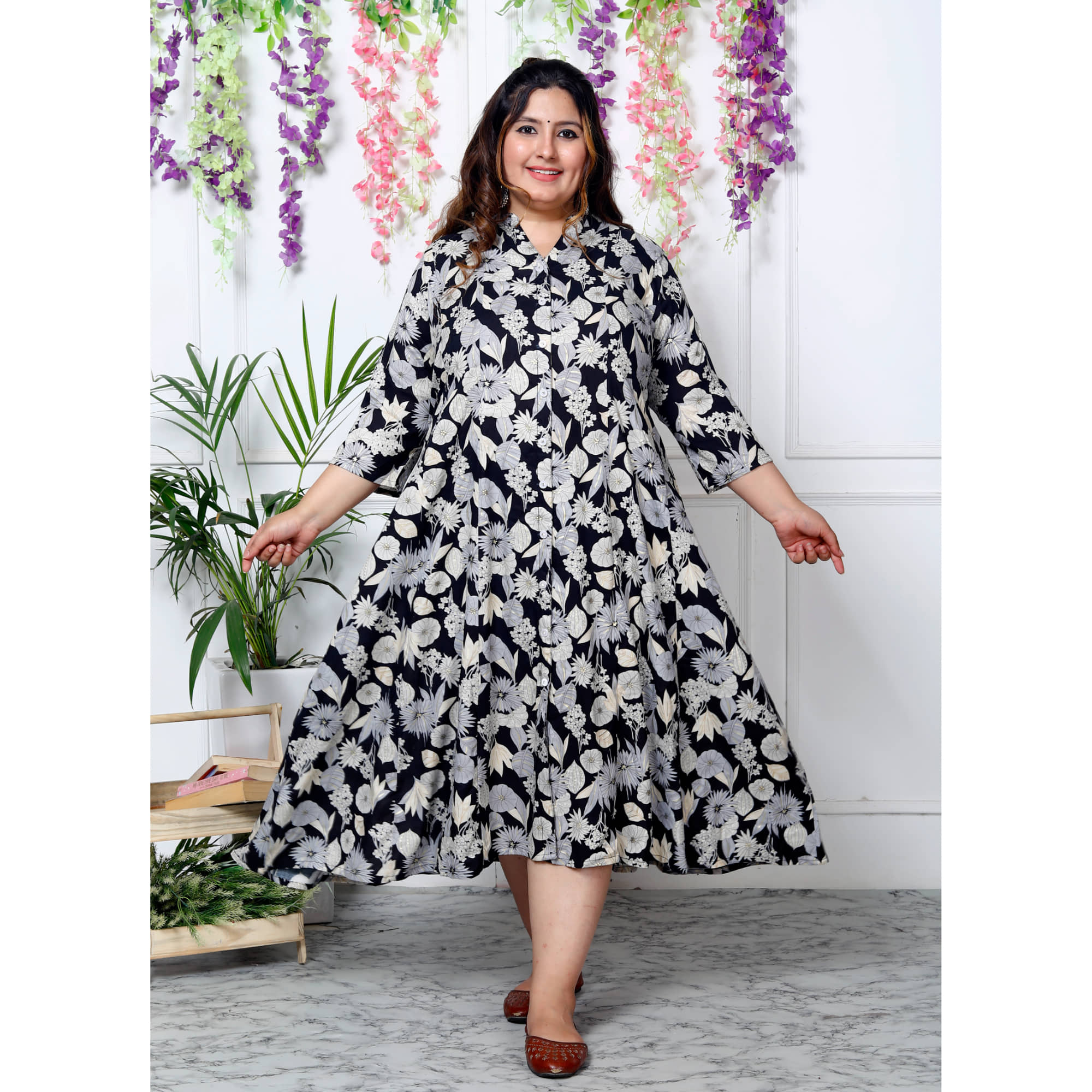 Swasti Cotton Blend Printed Shirt Style Women's Kurti - Black ( Pack of 1 ) - Kurtis, Tunics | Buy online on ZillyBuy
