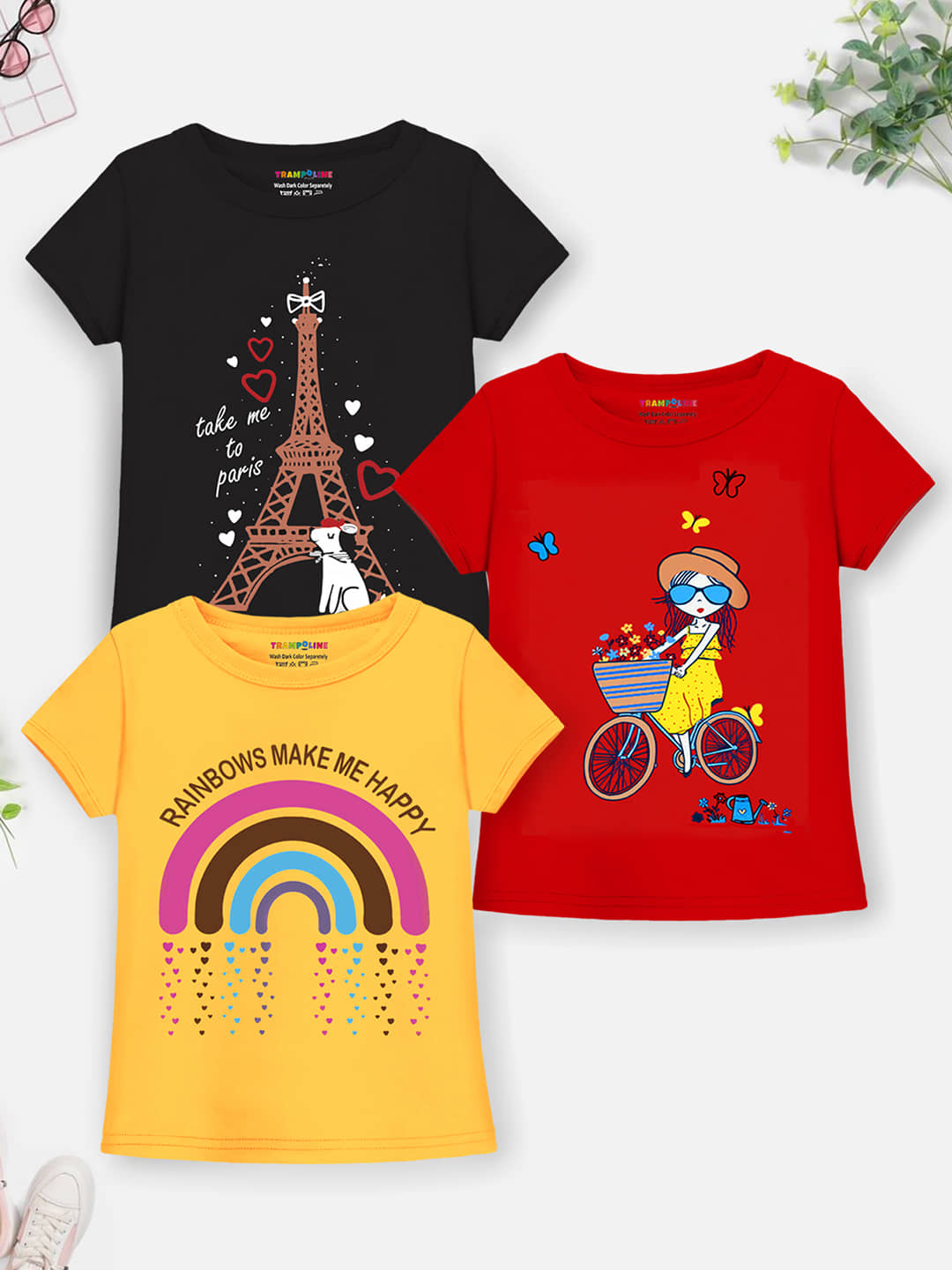 Trampoline Pack of 3 Girls Cotton Blend T-Shirt ( Multicolor2 )