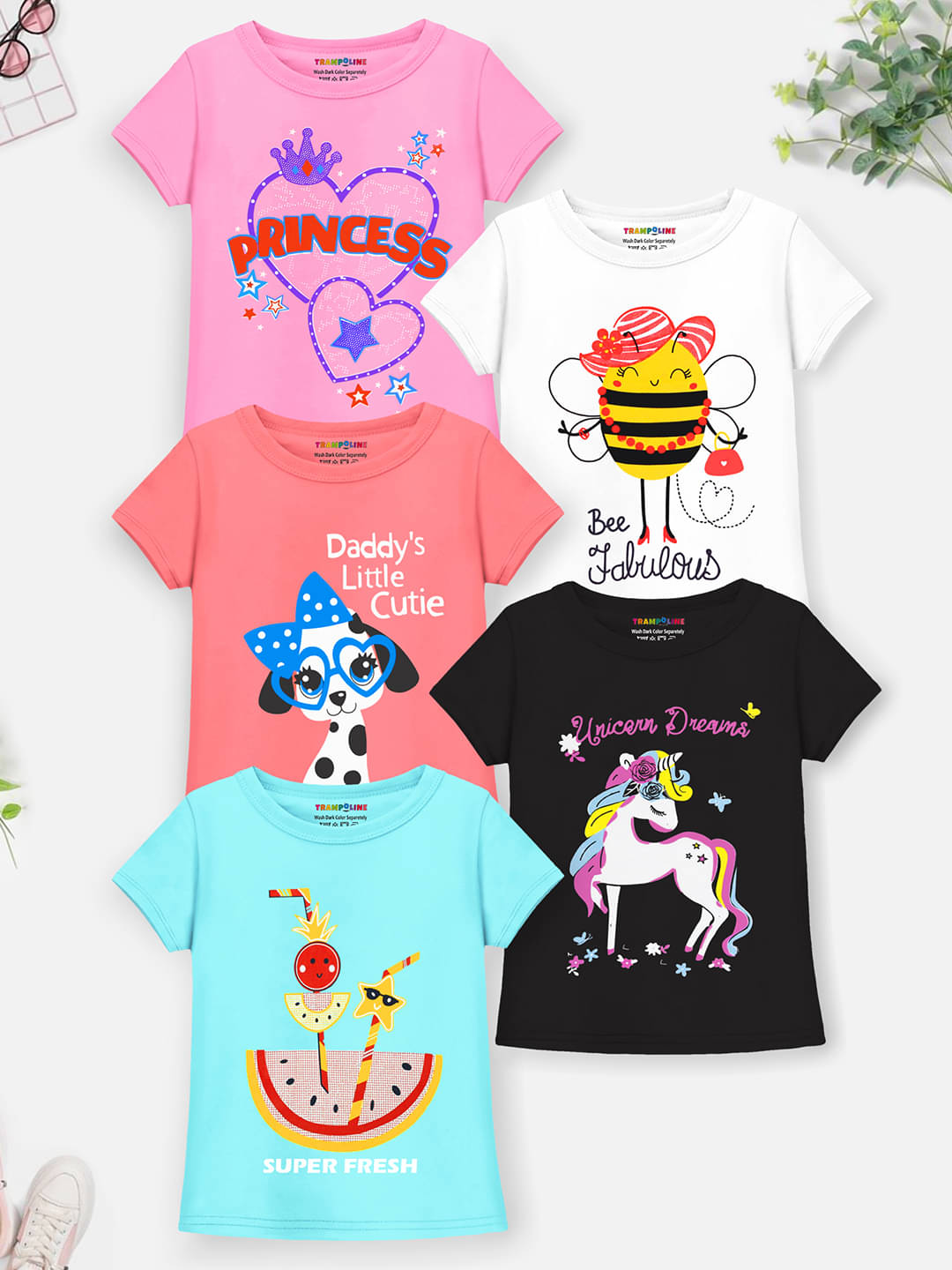     			Trampoline Pack of 5 Girls Cotton Blend T-Shirt ( Multicolor )