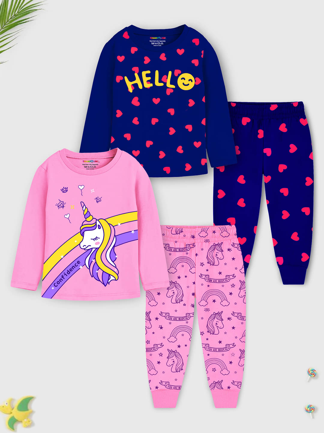     			Trampoline Pack of 2 Baby Girls Cotton Blend T-Shirt & Pyjama Set ( Multicolor )