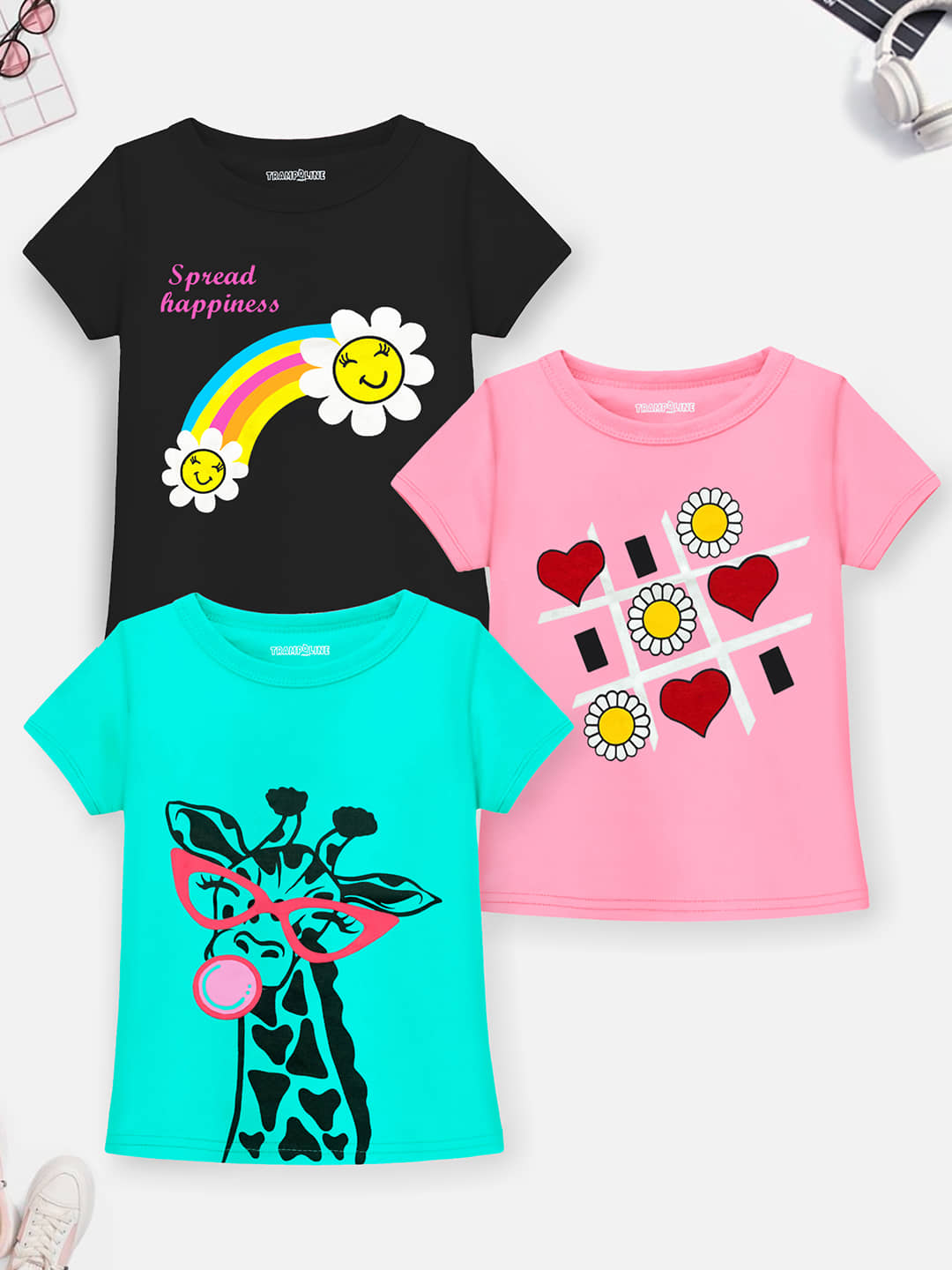 Trampoline Pack of 3 Girls Cotton Blend T-Shirt ( Multicolor2 )