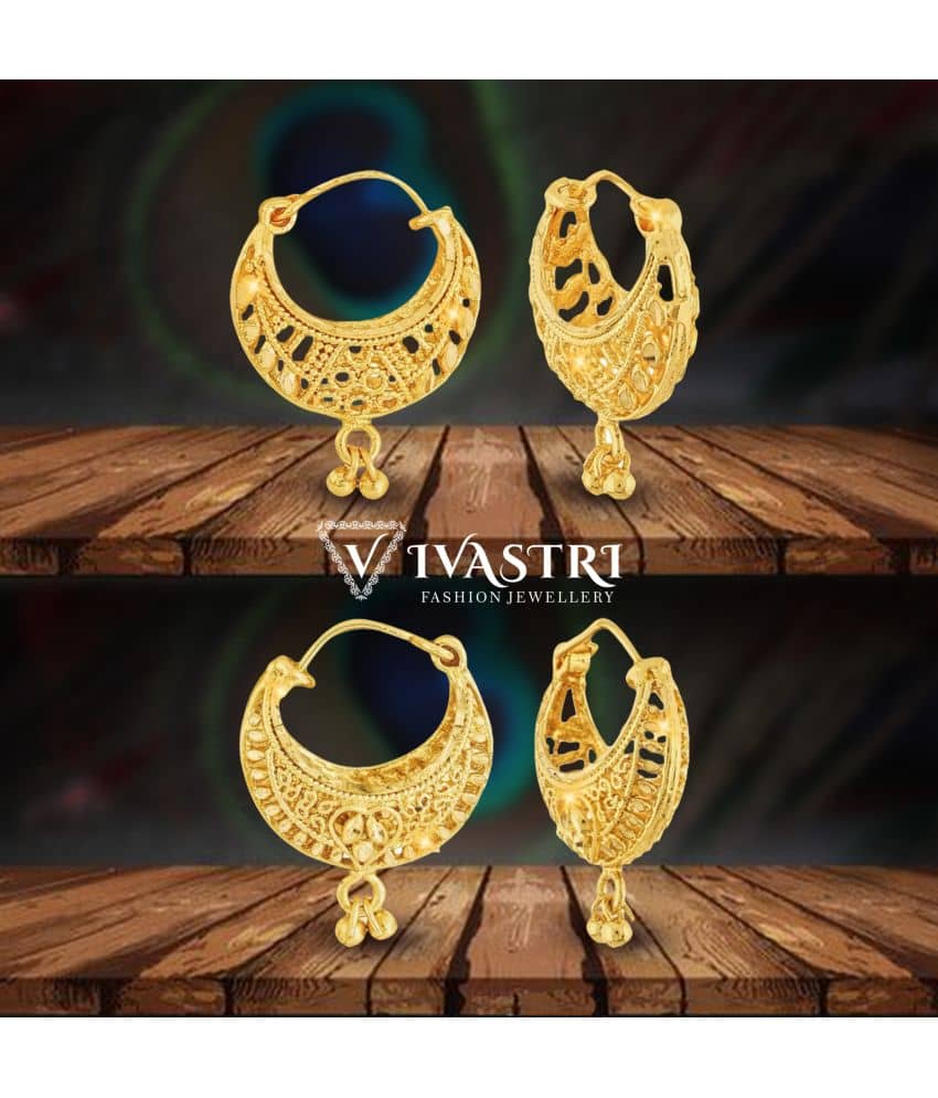 VIVASTRI Golden Bali Earrings ( Pack of 2 ) - Earrings | Buy online on ZillyBuy