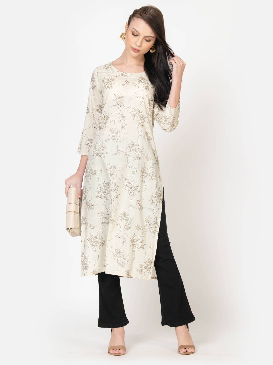     			Vyom Tara Rayon Printed Straight Women's Kurti - White ( Pack of 1 )