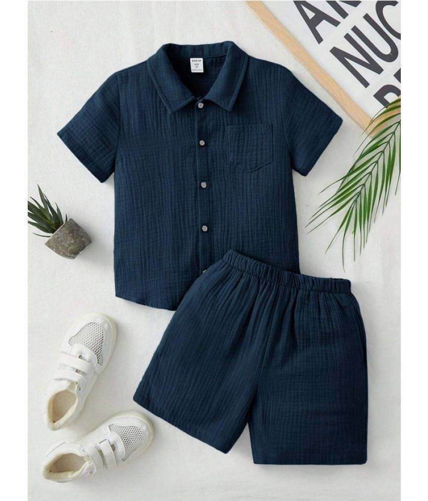     			akvanar Pack of 1 Boys Cotton Shirt & Shorts Set ( Navy Blue )