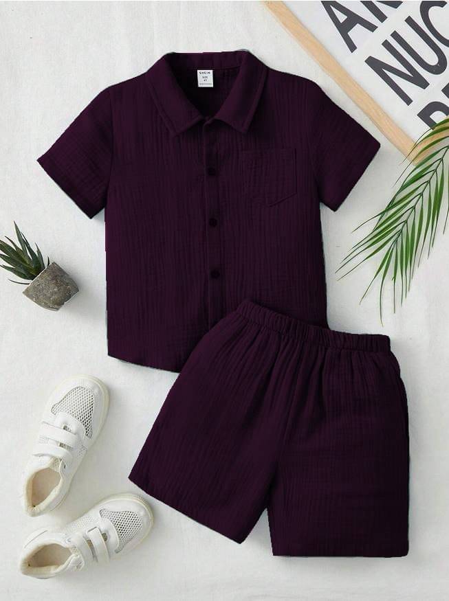     			akvanar Pack of 1 Boys Cotton Shirt & Shorts Set ( Purple )