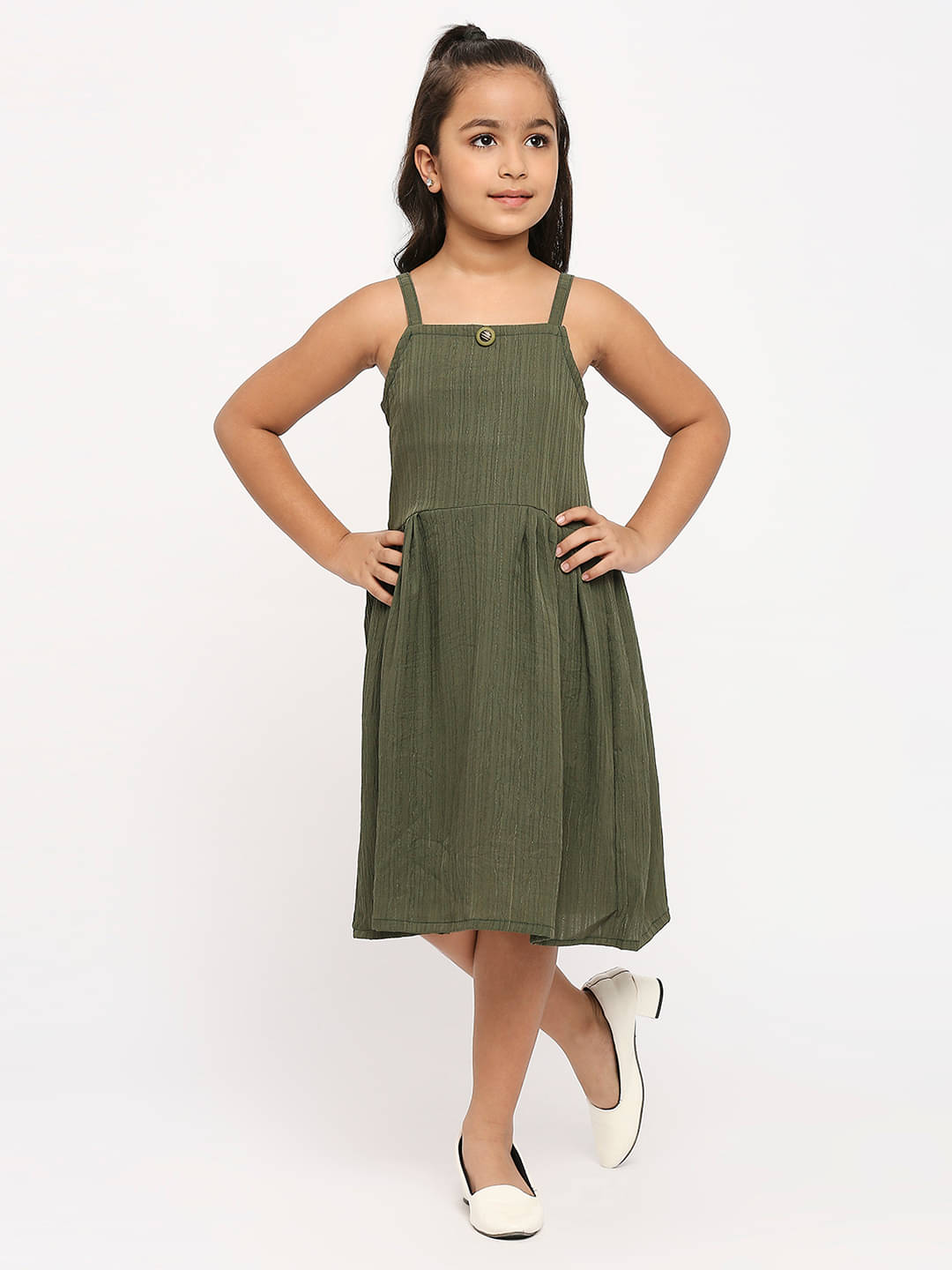     			gufrina Polyester Fit And Flare Dress For Girls ( Pack of 1 , Dark Green )