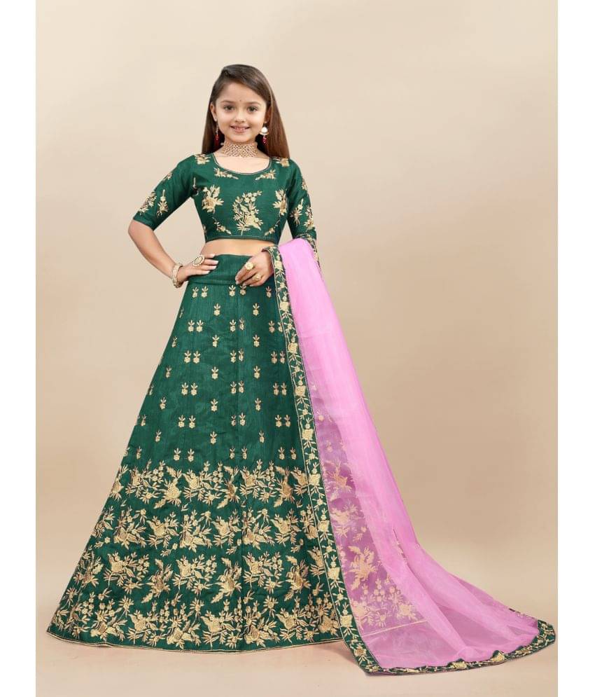     			A TO Z CART Silk Lehenga Choli Set For Girls ( Pack of 1 , Green )