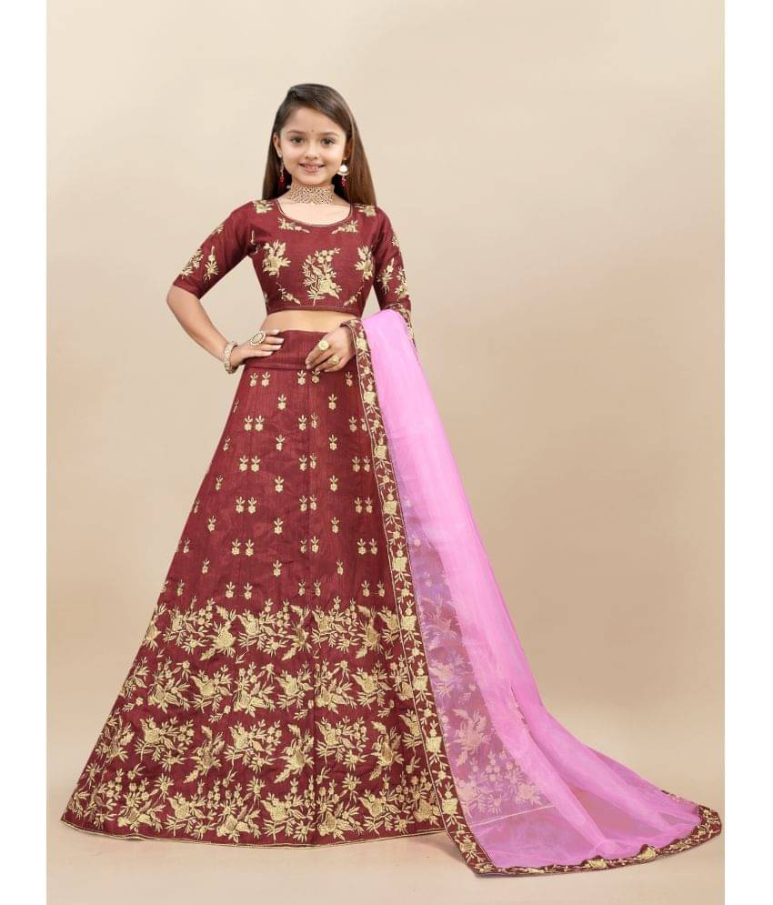     			A TO Z CART Silk Lehenga Choli Set For Girls ( Pack of 1 , Maroon )