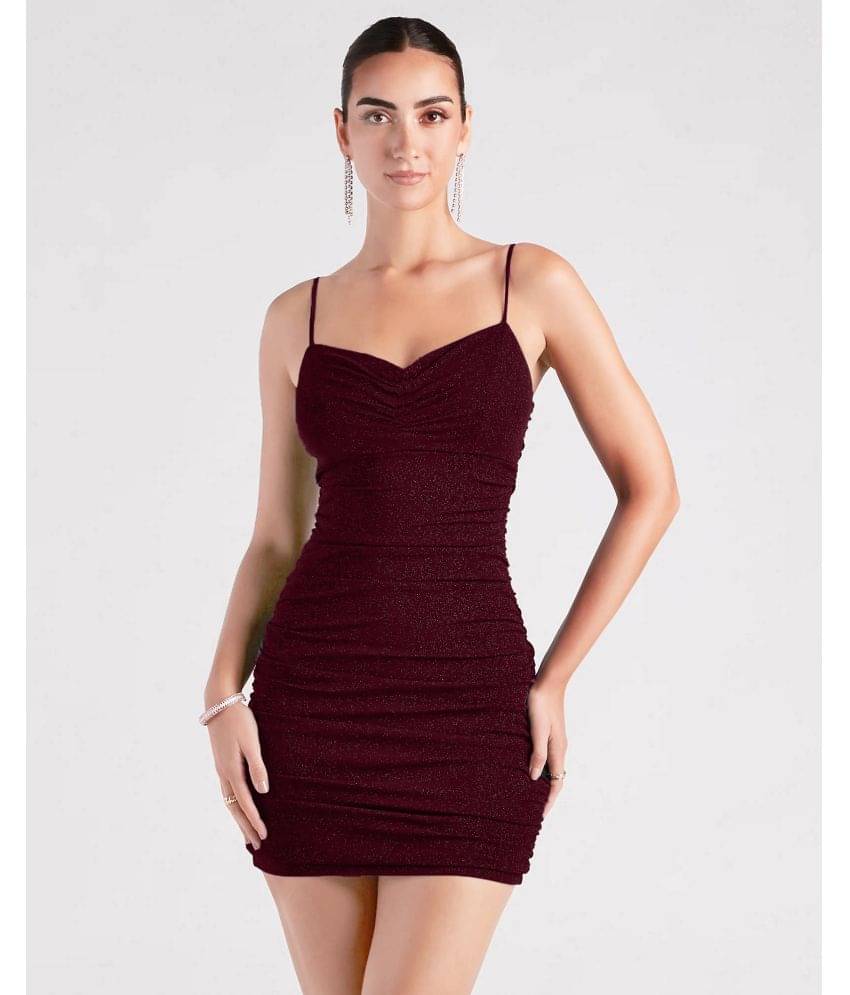 Addyvero Women Polyester Embellished Bodycon Dress ( Maroon ) Addyvero Women Polyester Embellished Bodycon Dress ( Maroon )
