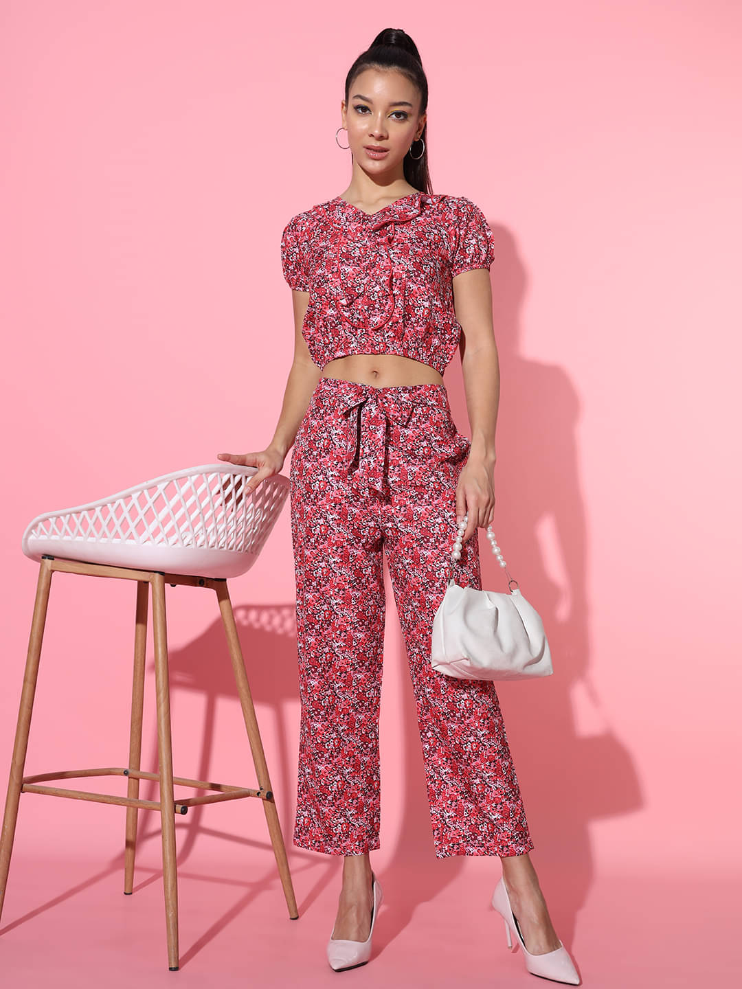     			Addyvero Women Printed Top With Trousers Co-Ord Set ( Red )