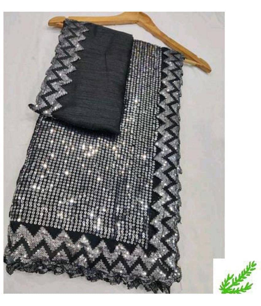 Aika Silk Embellished Saree With Unstitched Blouse Piece ( Black )     			Aika Silk Embellished Saree With Unstitched Blouse Piece ( Black )