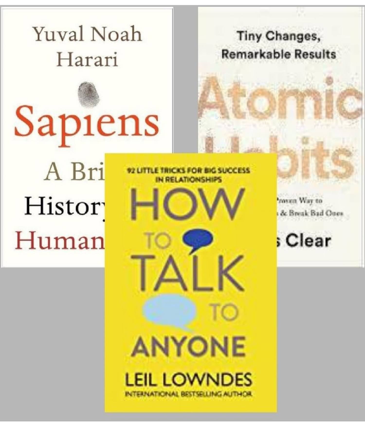     			( Combo of 3 books ) Sapiens + Atomic Habits + How To Talk Anyone