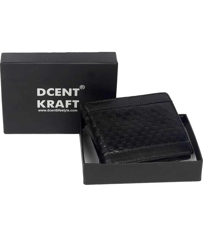 DCENT KRAFT Black Leather Men's Coin Pouch,Two Fold Wallet,RFID Wallet ( Pack of 1 )