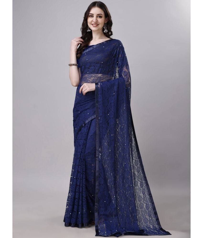     			DEVYOG ENTERPRISE Brasso Self Design Saree With Unstitched Blouse Piece ( Navy Blue )