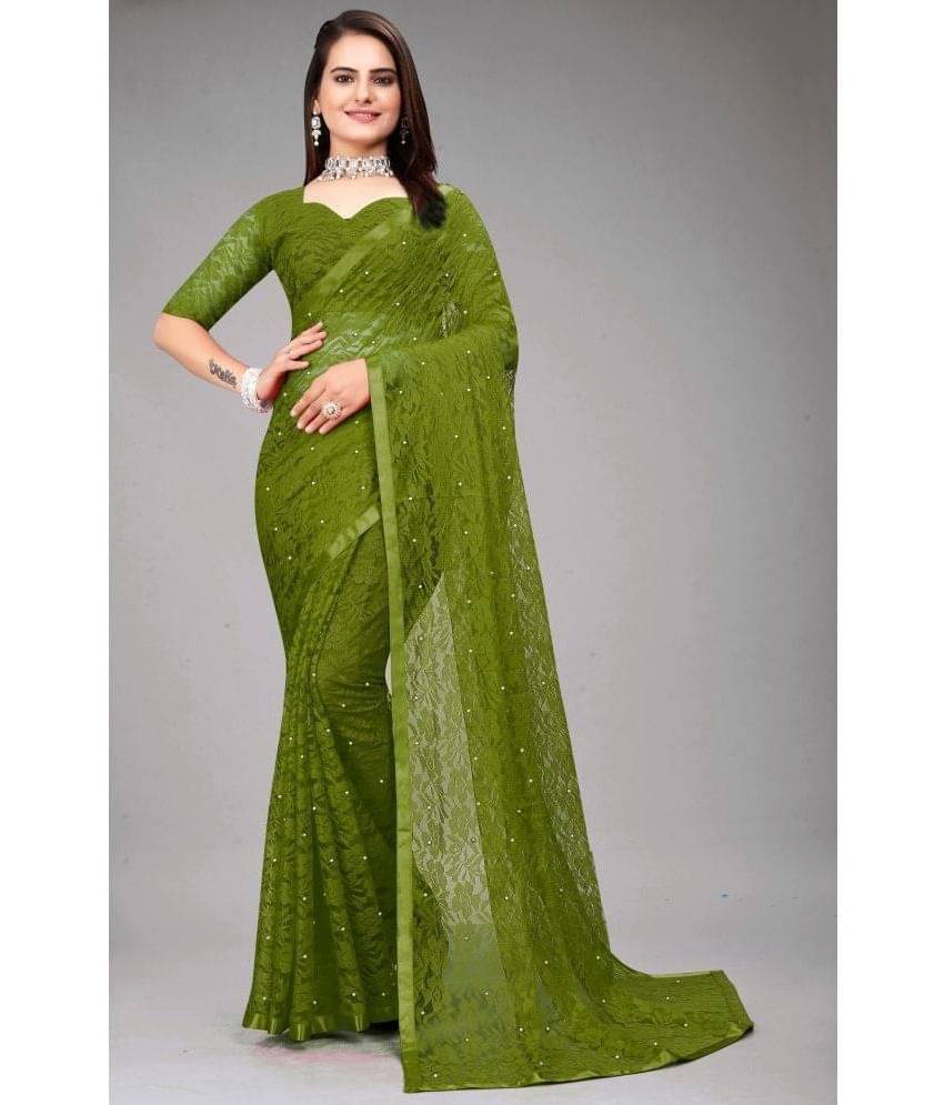 DEVYOG ENTERPRISE Brasso Self Design Saree With Unstitched Blouse Piece ( Olive ) DEVYOG ENTERPRISE Brasso Self Design Saree With Unstitched Blouse Piece ( Olive )
