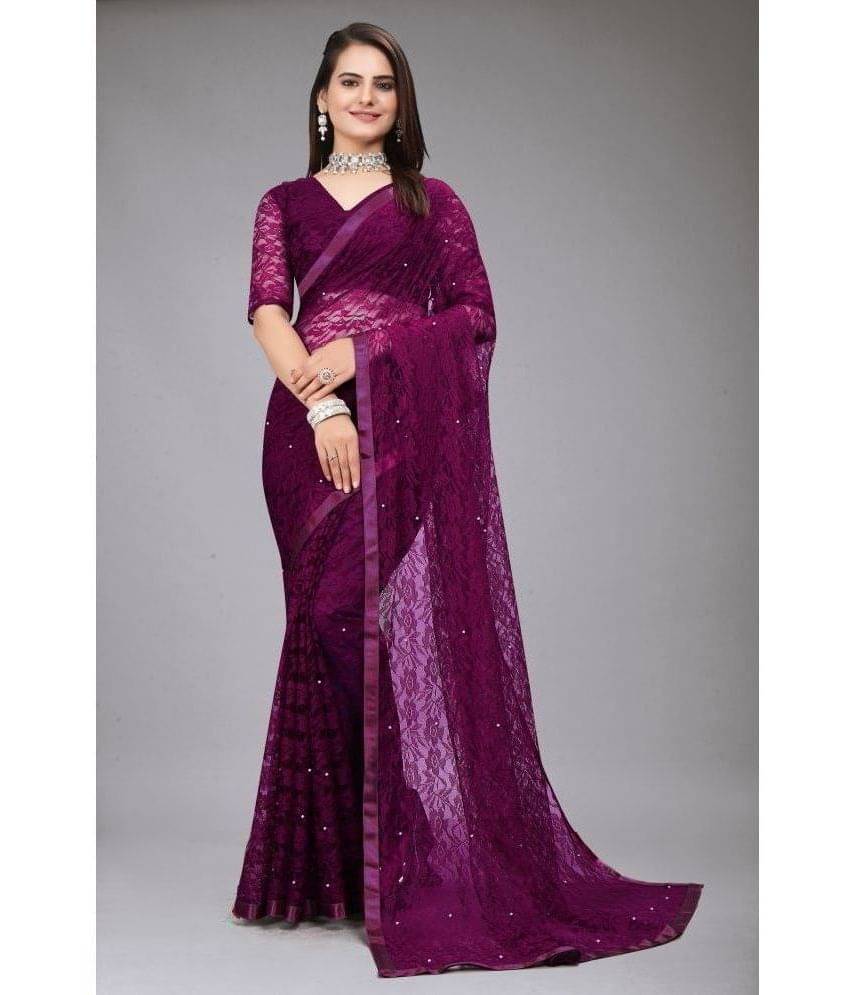     			DEVYOG ENTERPRISE Brasso Self Design Saree With Unstitched Blouse Piece ( Purple )