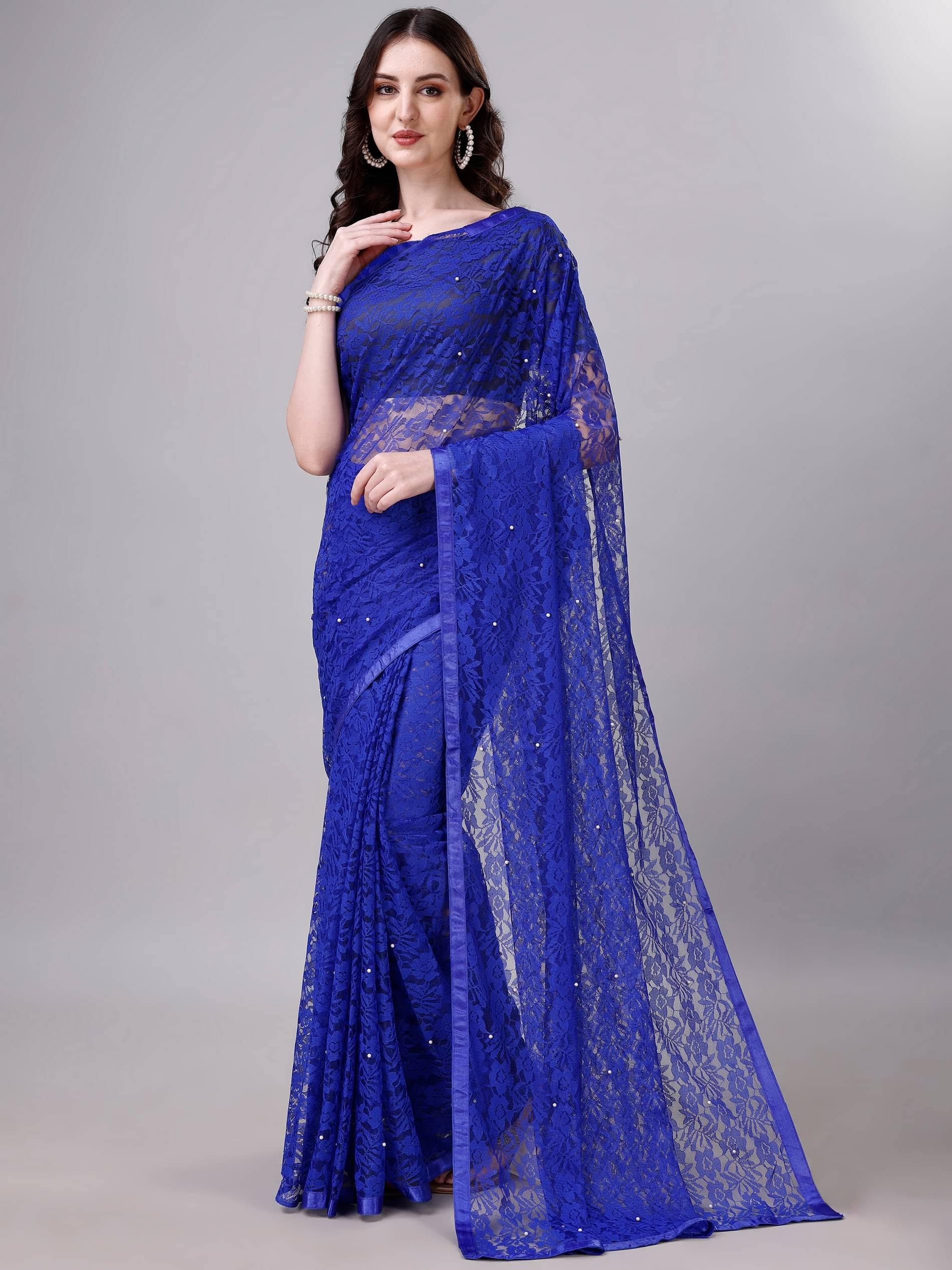     			DEVYOG ENTERPRISE Brasso Self Design Saree With Unstitched Blouse Piece ( Blue )
