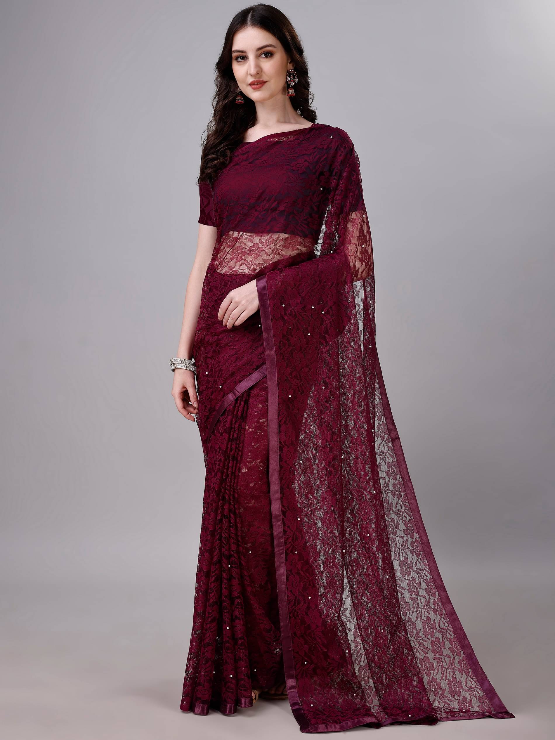     			DEVYOG ENTERPRISE Brasso Self Design Saree With Unstitched Blouse Piece ( Magenta )