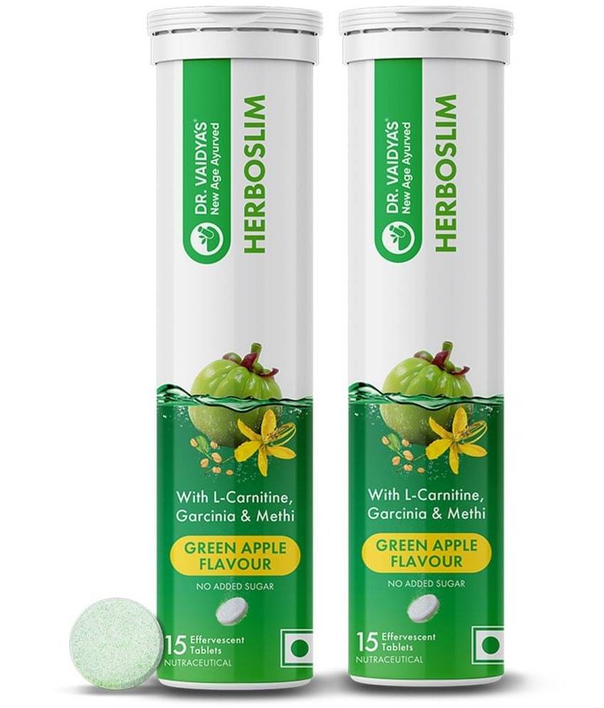     			Dr. Vaidya's Herboslim Effervescent with L-Carnitine Green Apple Flavour|(15 Tablets Each)Pack of 2