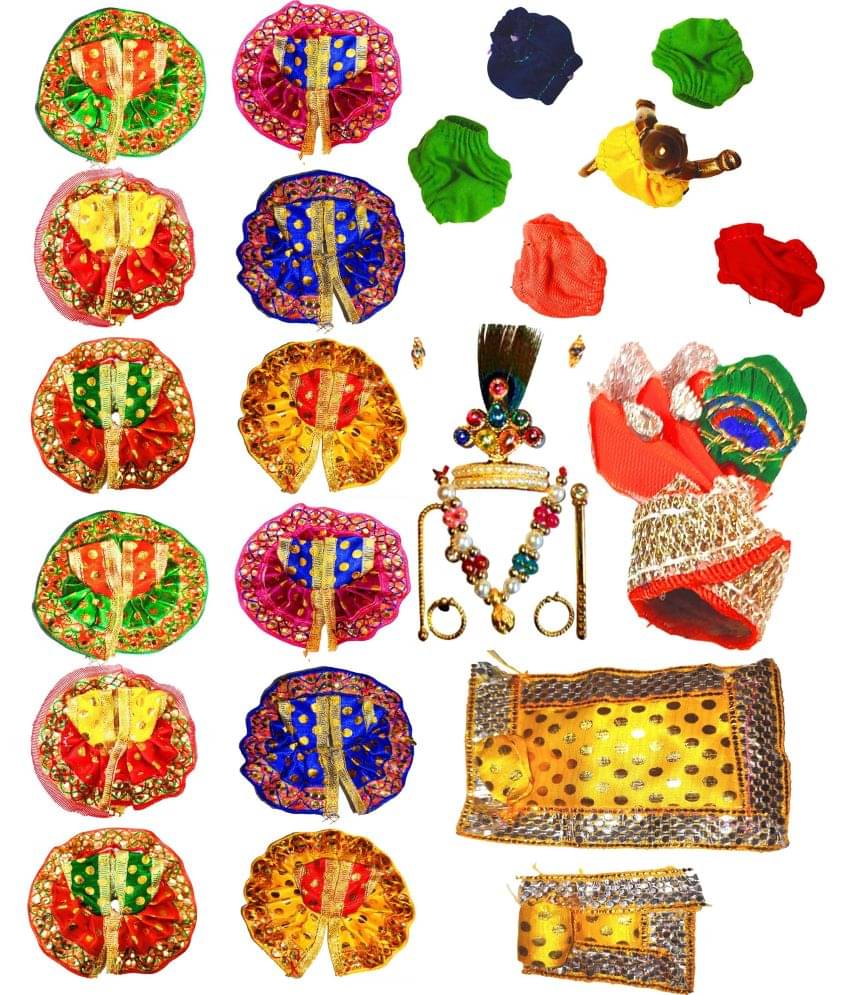     			Lootnixx (Pack of 21 Only for Size-0)12-Laddu Gopal Dress With 6-Napy,1-Mukut Set, 1 Cushion, 1 Pagdi Dress (Silk)