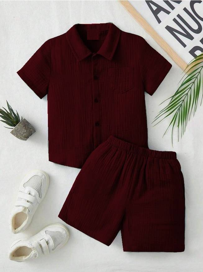     			Ocvito Pack of 1 Boys Cotton Blend Shirt & Shorts Set ( Maroon )