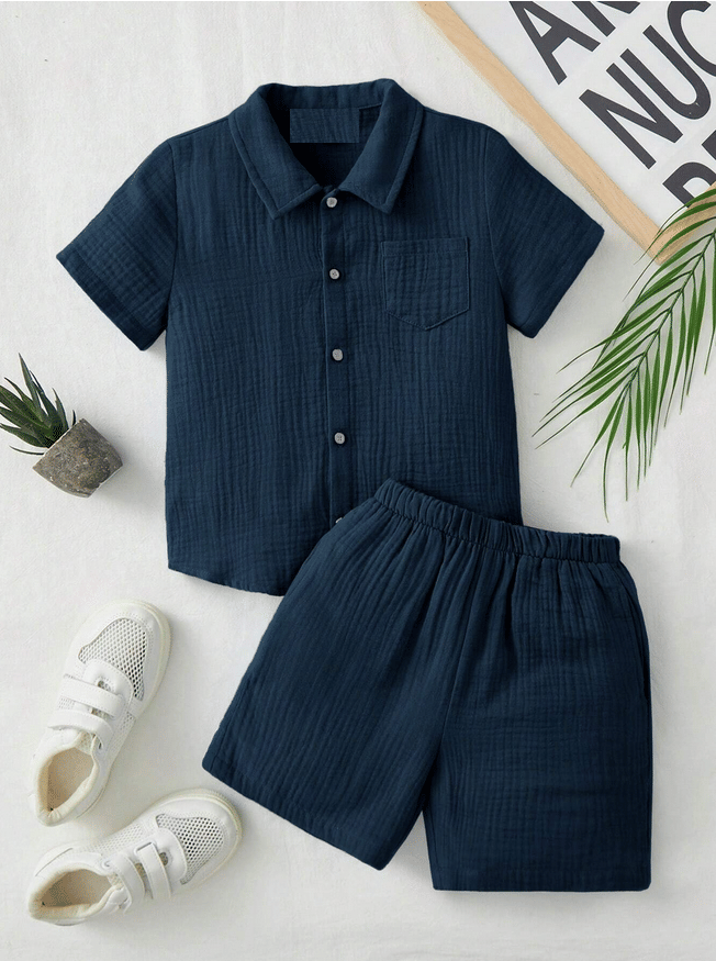 Ocvito Pack of 1 Boys Cotton Blend Shirt & Shorts Set ( Blue )